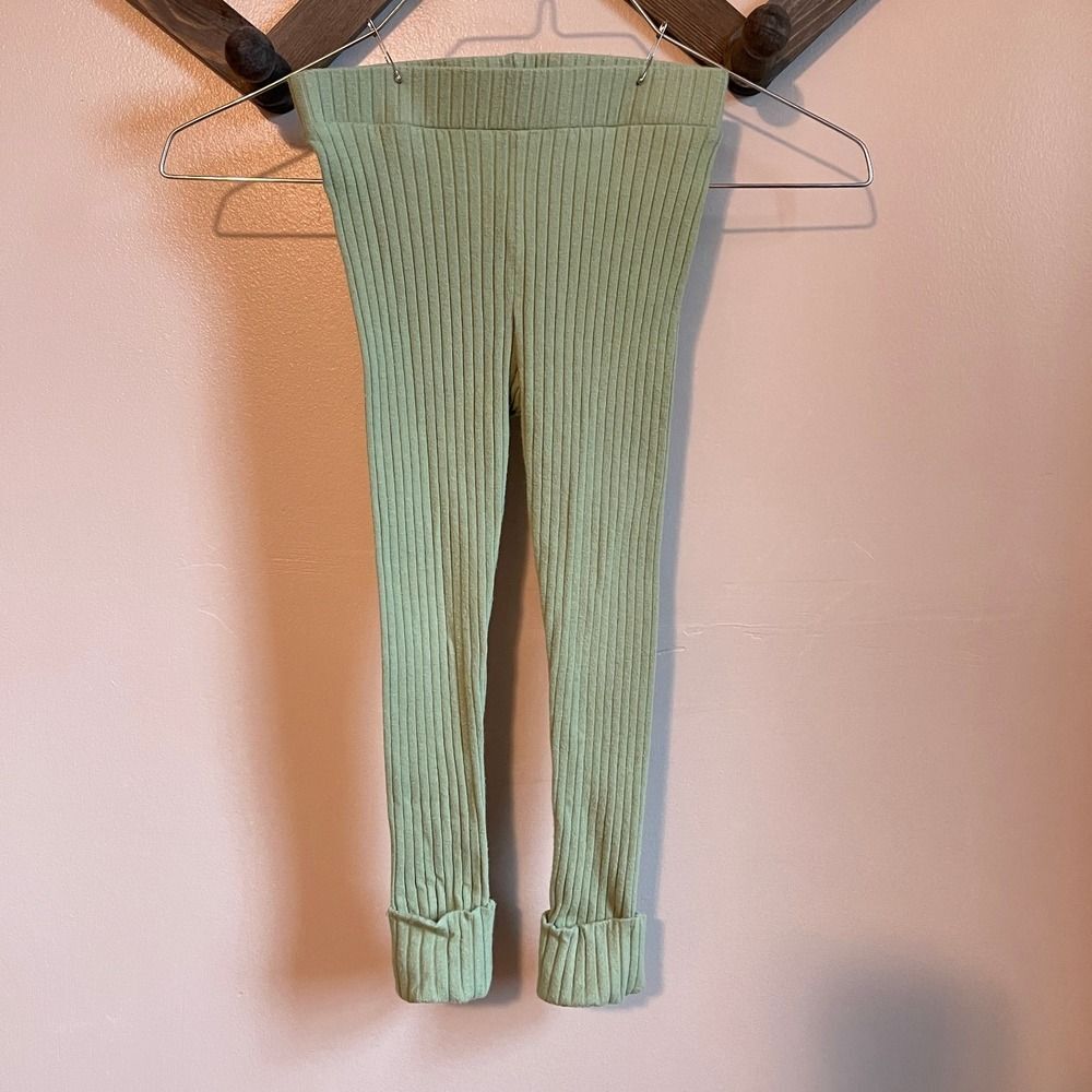 Kate Quinn Wide Rib Leggings | 4T | Soft Neutral Green Long Pants Cuffs